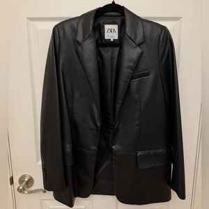 Zara Oversized Faux Leather Black Blazer